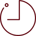 A red circle with a small section missing and a dot above the segment, resembling a stylized pie chart or clock.